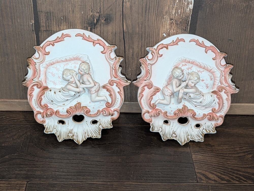 Vintage Porcelain Capodimonte Mother & Child Numbered Wall Plaques Italy